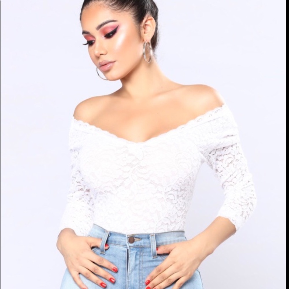 Fashion nova white lace off shoulder top